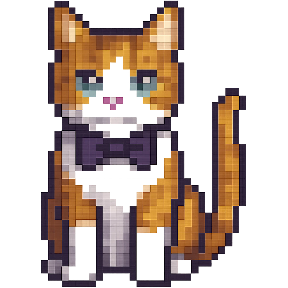 A pixel art cat with a bow tie, no background. emoji