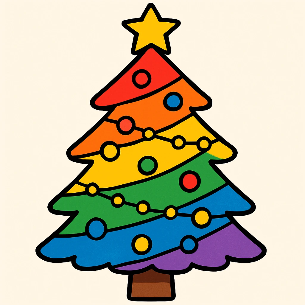 A Christmas tree with rainbow colors emoji