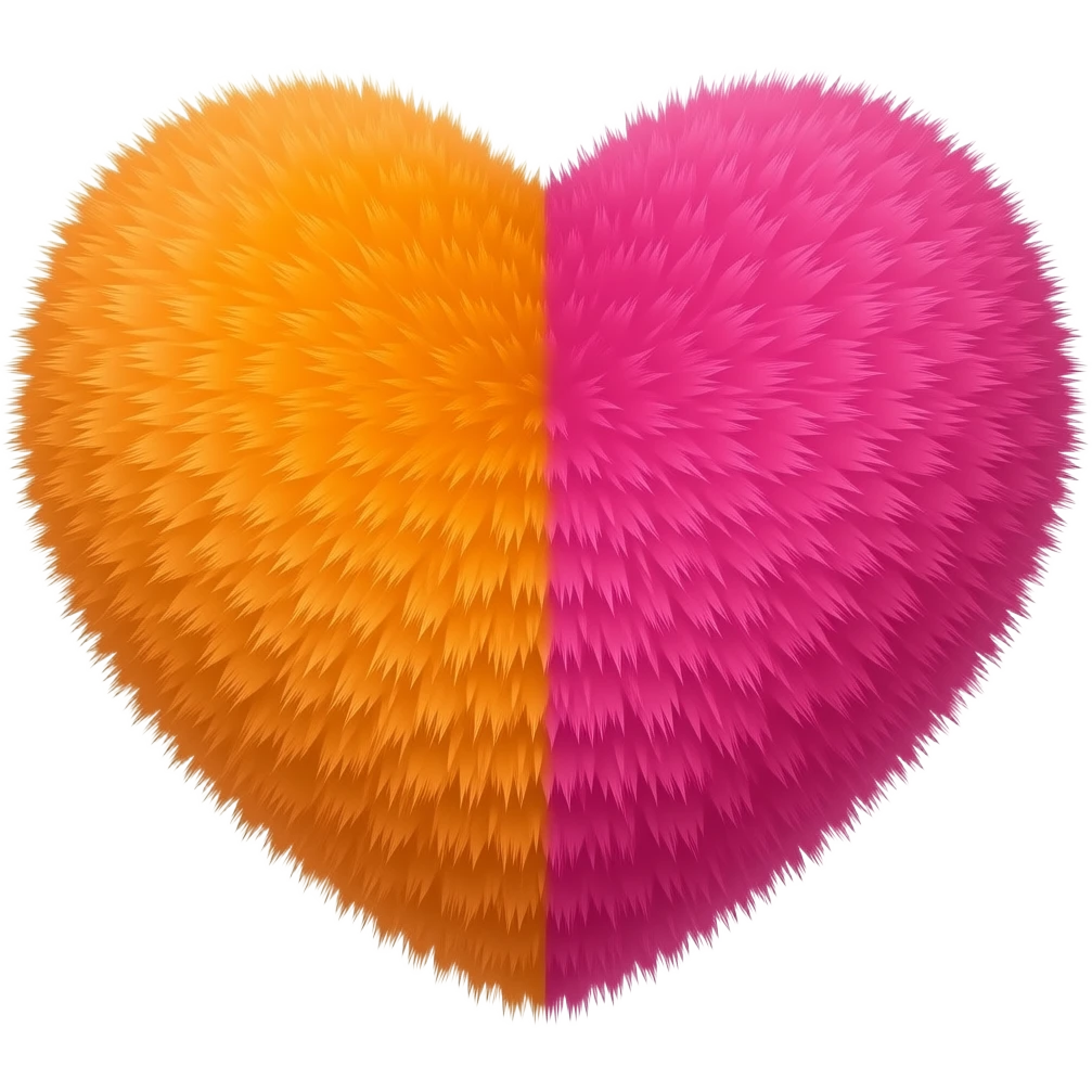 create a half orange and half hot pink fluffy heart realistic emoji emoji