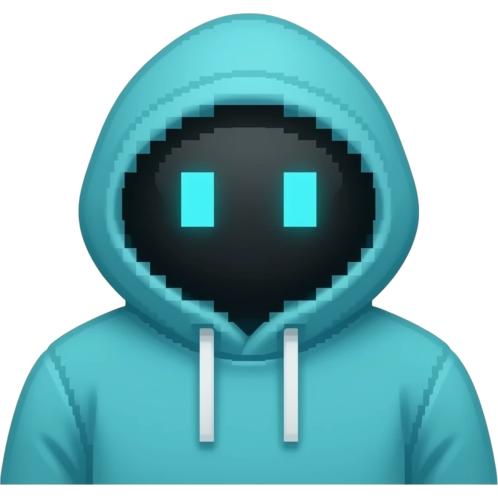 Robot in cyan hoodie (no body) pixelated emoji