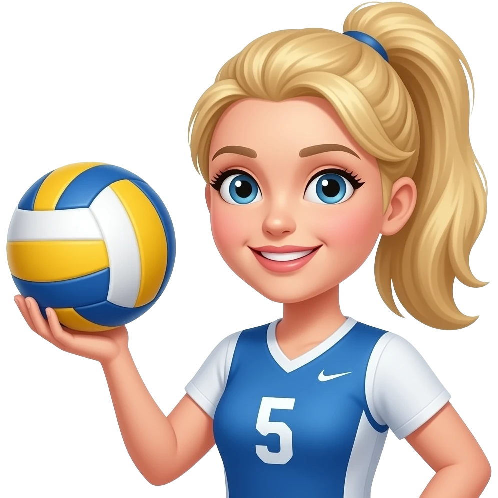 happy has a volleyball in her hand and has blonde hair emoji