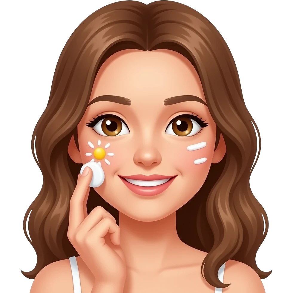 girl is putting sunscreen on her face under the sun emoji