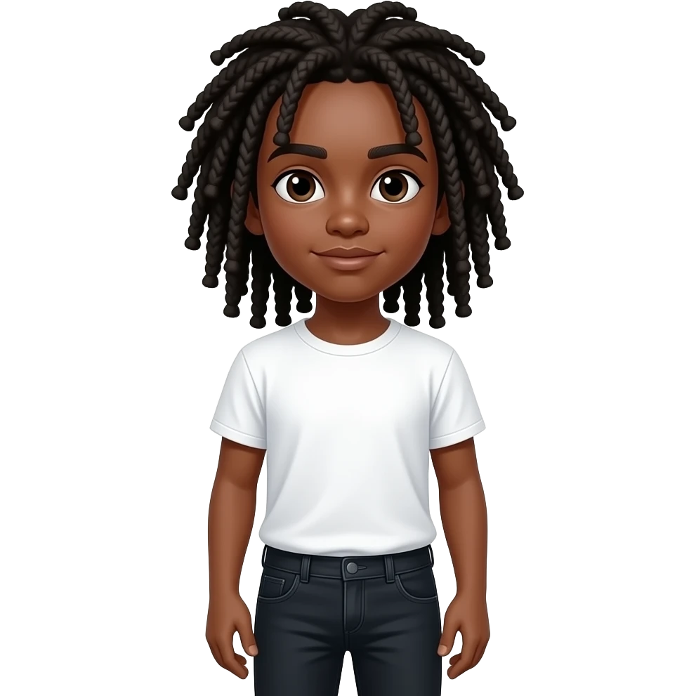 long  BLACK Dreadlocks Brown skin white t shirt black jeans 12 yr old emoji