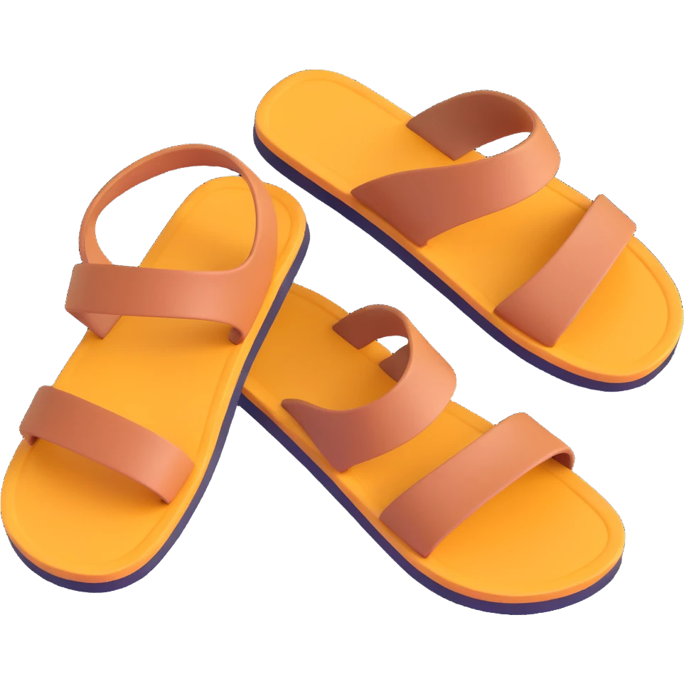 Sandal sole with two straps, minimal detail, 3D iPhone emoji style, matching the angle of the reference image, viewed from the bottom. emoji