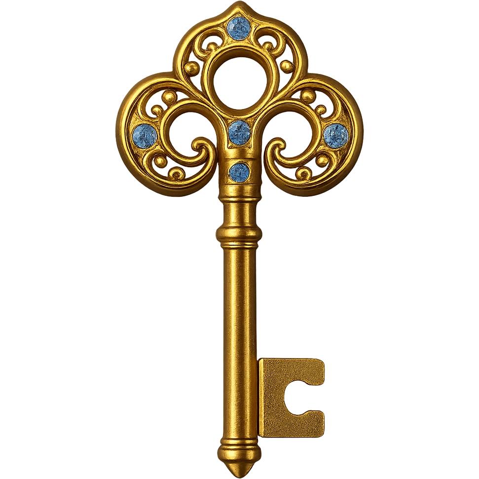 Add shiny blue diamonds to the shiny gold key, keep the background transparent. emoji
