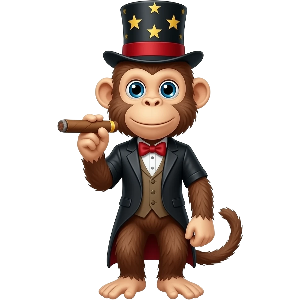 a monkey wearing magic cap holding cigar emoji