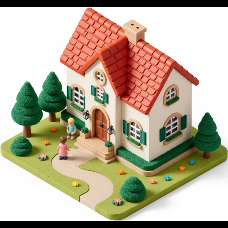 palace house with a family and pet emoji