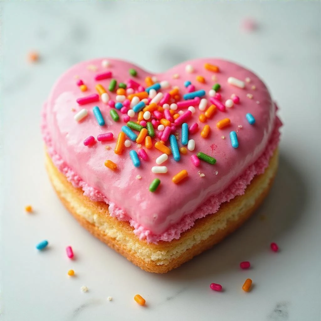 pink heart-shaped food with sprinkles emoji