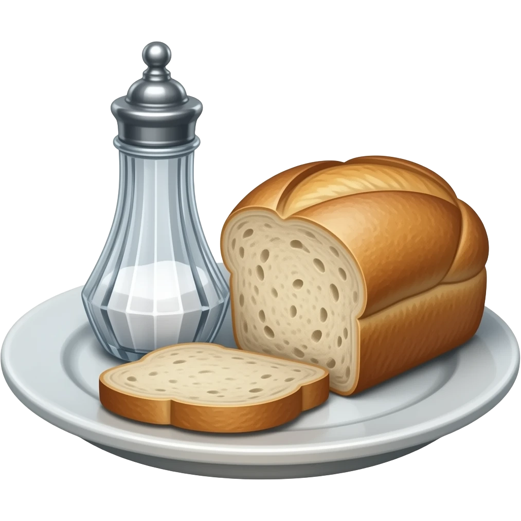 a bottle of salt (salt cellar) and a loaf of peasant bread - still life compositio emoji