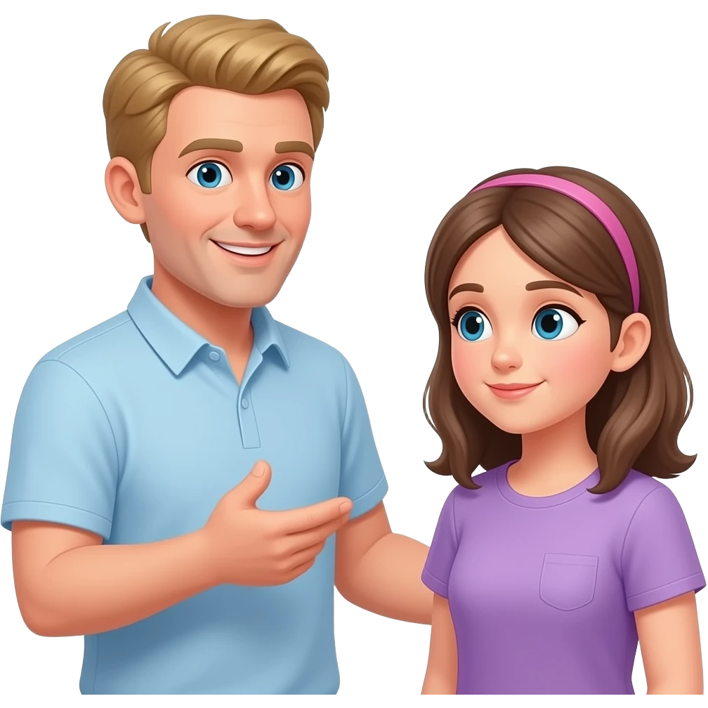 hombre adulto rubia tes morena hablando con mujer adolescente emoji