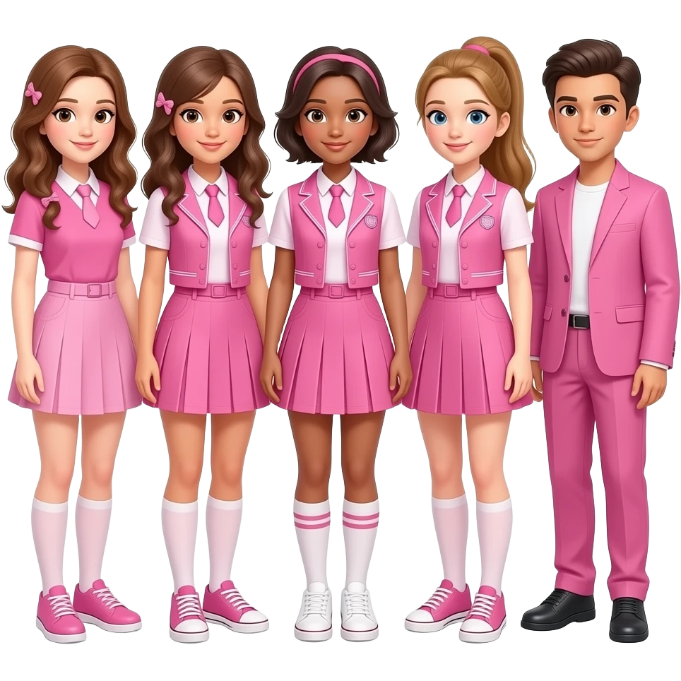 group of girls and boys wearing cool pink outfits, not uniforms emoji