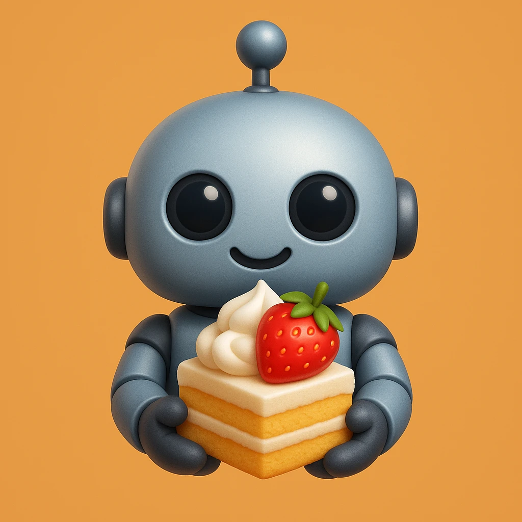 The cute robot is holding dessert in its hands, 3d emoji emoji