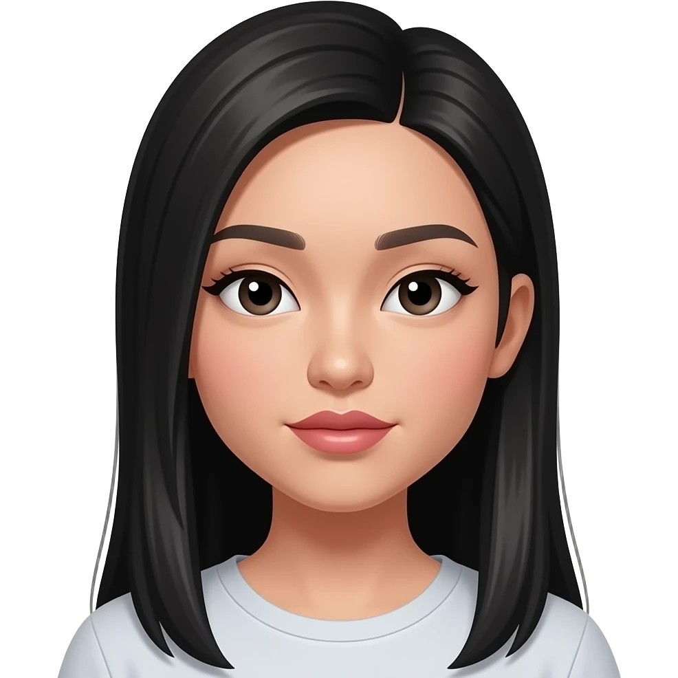 baddie asian girl with slight hooded eyes with thin straight eyebrows long natural lashes high bridged nose and big lips and long pin straight hair iphone emoji lookalike emoji