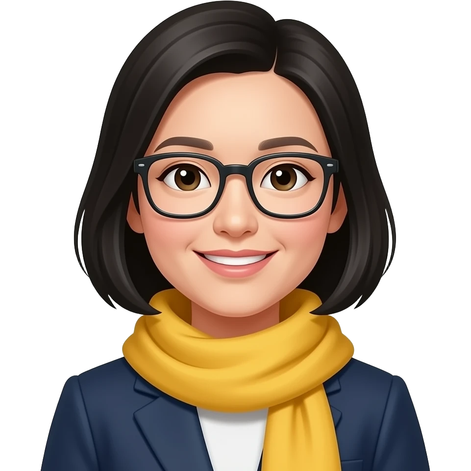 chinese woman with Yellow Scarf and Glass emoji