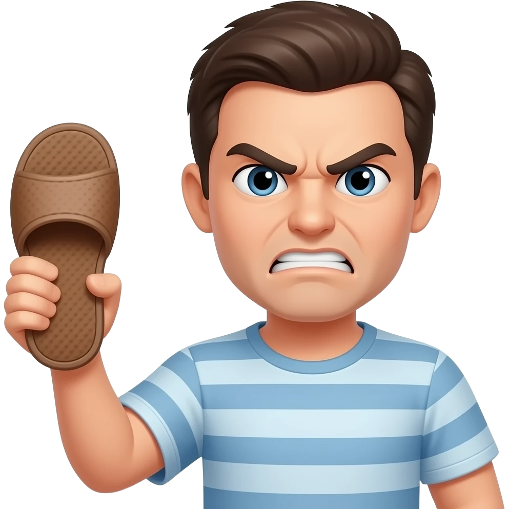 create an angry emoji holding a slipper emoji