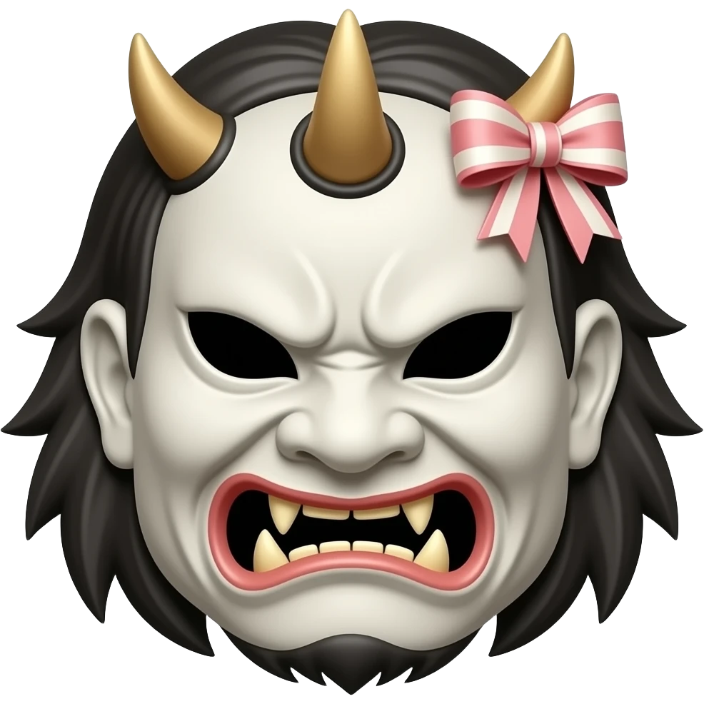 Japanese female ogre mask with cute ribbon only on one horn emoji