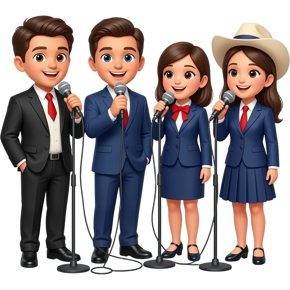 Tinbiriche  3. niños.   Y 2. Niñas   porles.   Los. Trajes   porles. Sus. Intrunmetos. Y los. Microfonos. Y. Cantan. Mexico emoji