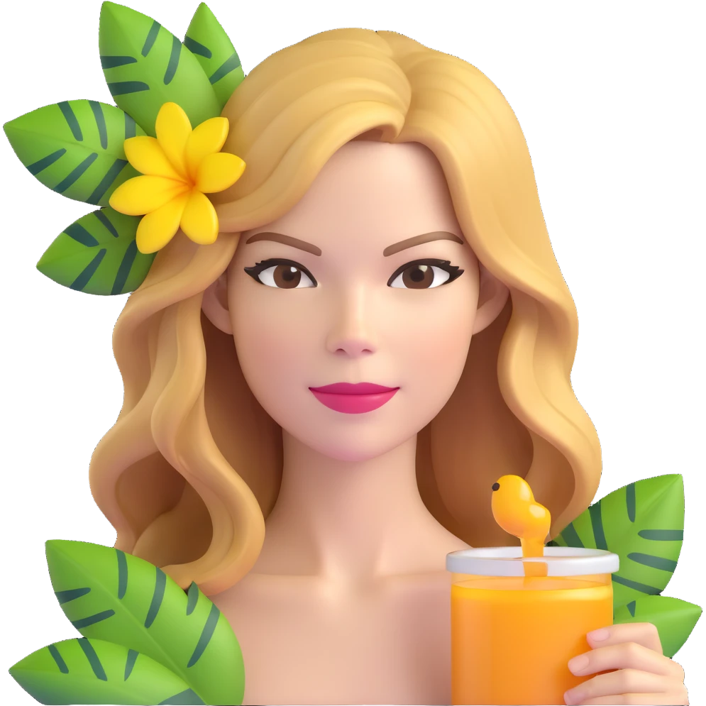 Michelle Monaghan with honey blonde hair on tropical holiday emoji