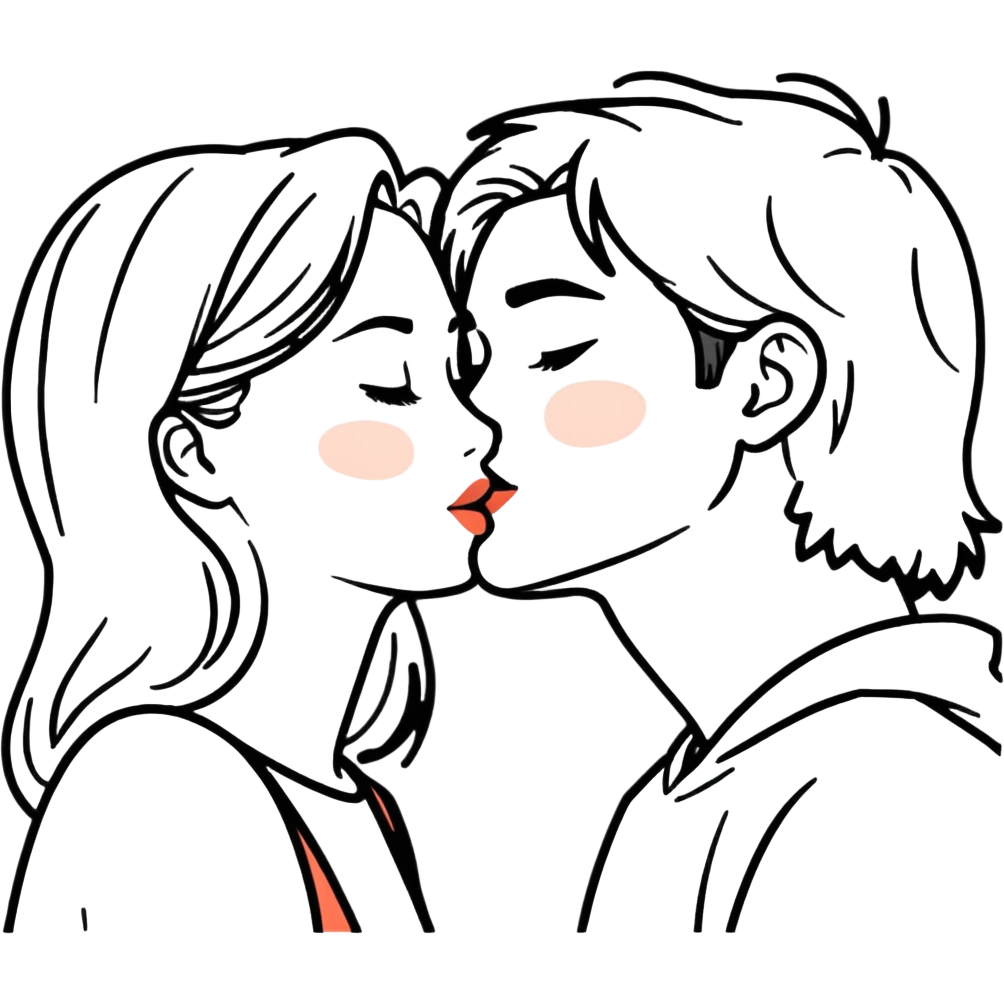 A guy kissing a girl on the cheeks emoji
