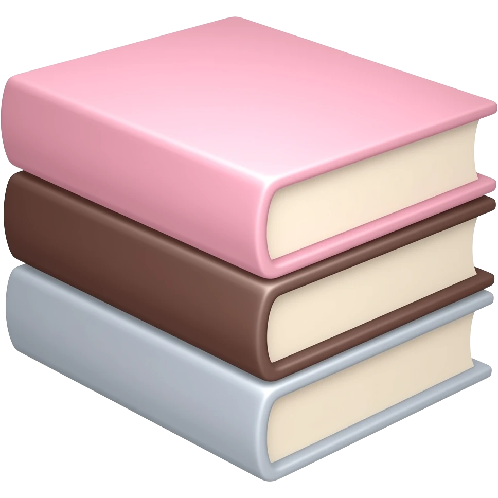 stacked pastel books, with soft shadows, gentle sparkle, minimalistic clean girl vibe, pastel pink, dark brown and light grey emoji