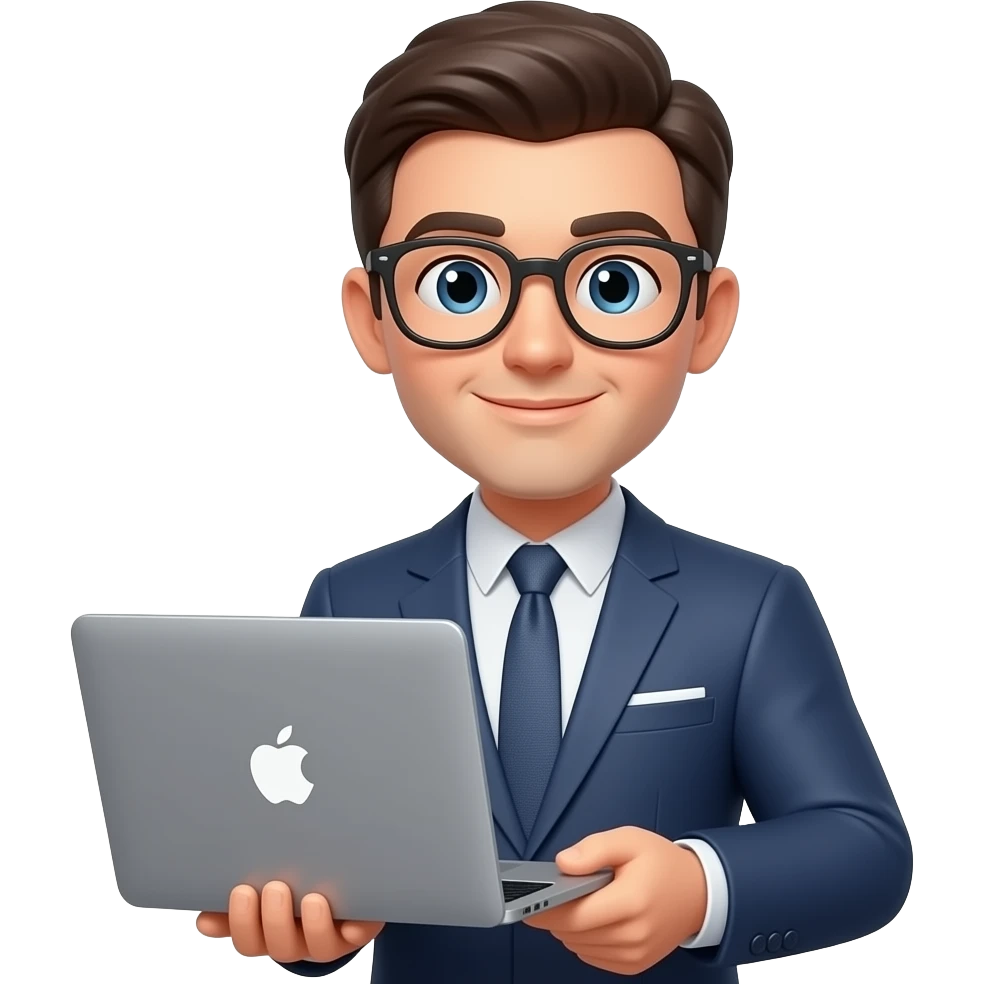 mas estilo apple, con una pc apple, lentes, estilo anonymus emoji