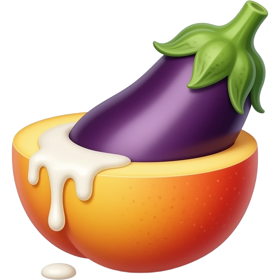 Okay so i want an emoji with a eggplant inside of a peach with cream comin out of the peach where the egg plant is inserted emoji