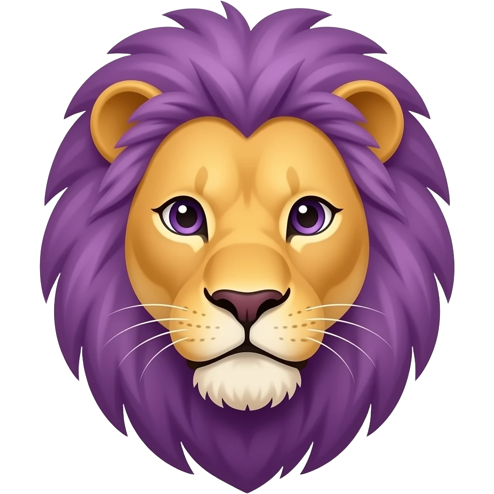 purple haired lion, face emoji