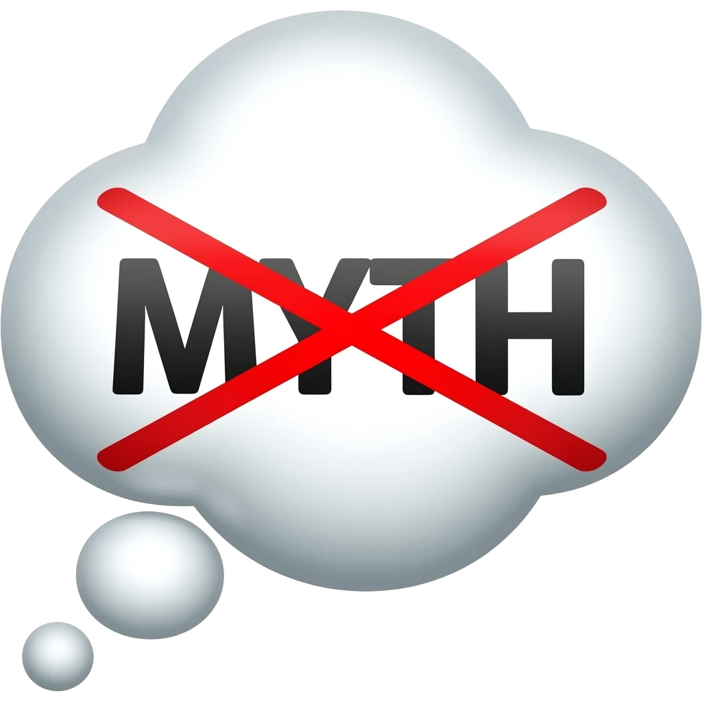 A thought bubble with a word МИФ written in it and crossed with the red line emoji