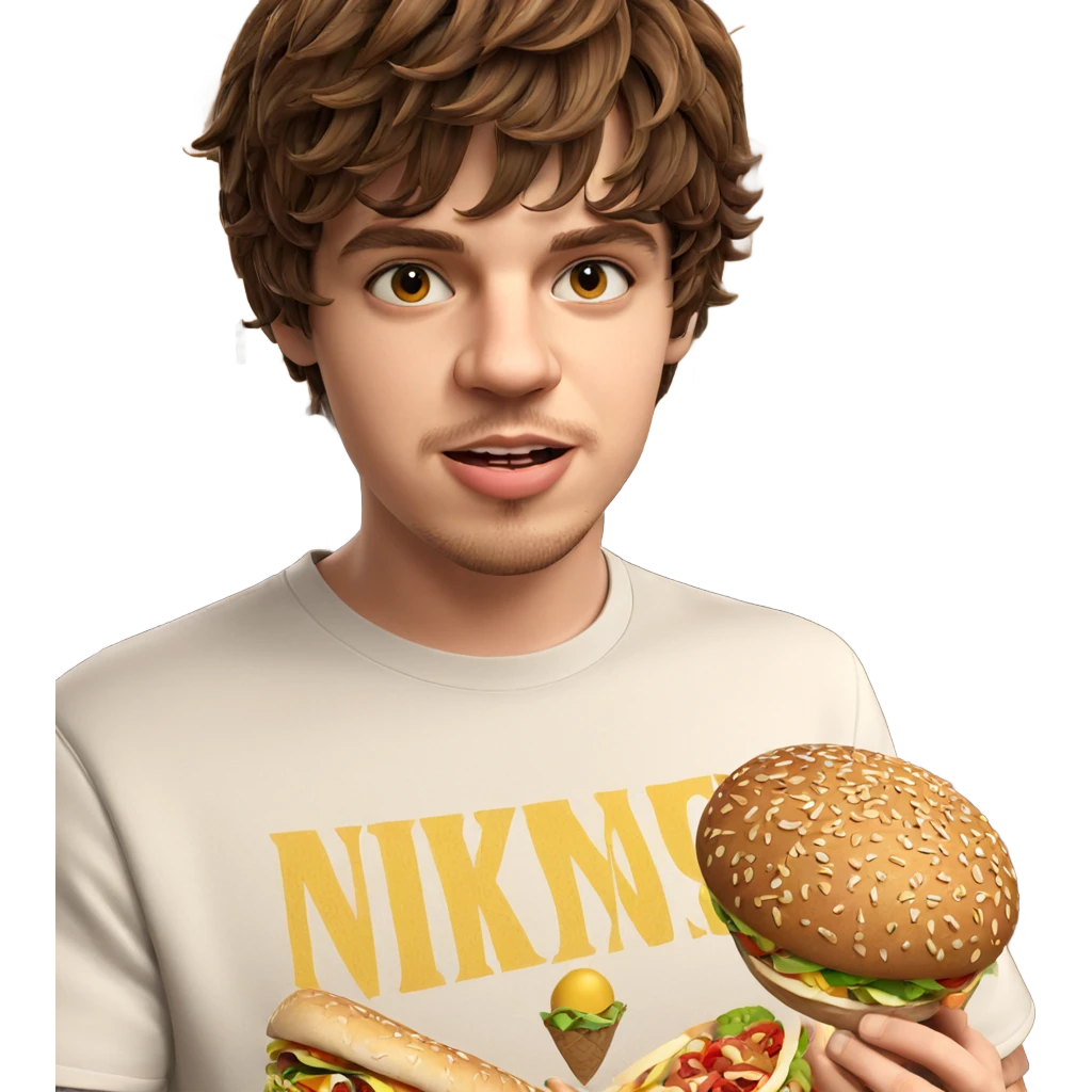 brown-haired boy with food emoji