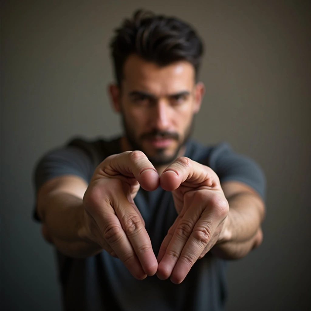 A man with heart shaped hands emoji
