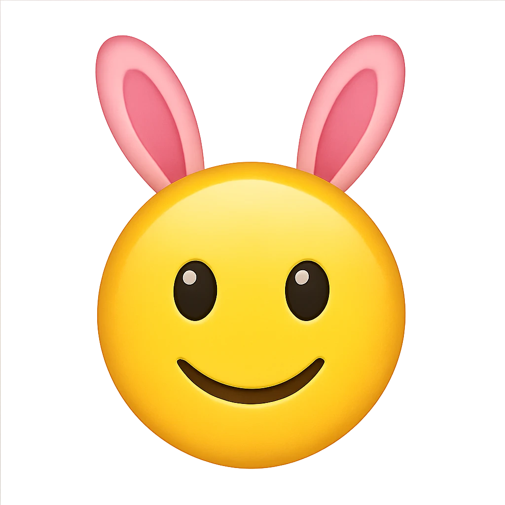 yellow face with pink bunny ears, digital illustration emoji emoji