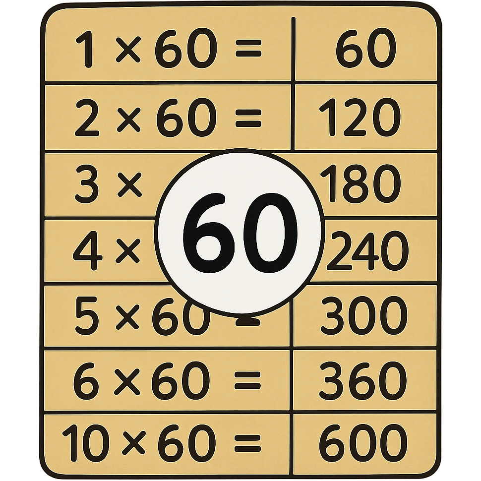 Edit the image to have a white background behind the number in the center of the 60 table, while keeping the rest transparent. Maintain the original style as much as possible. emoji