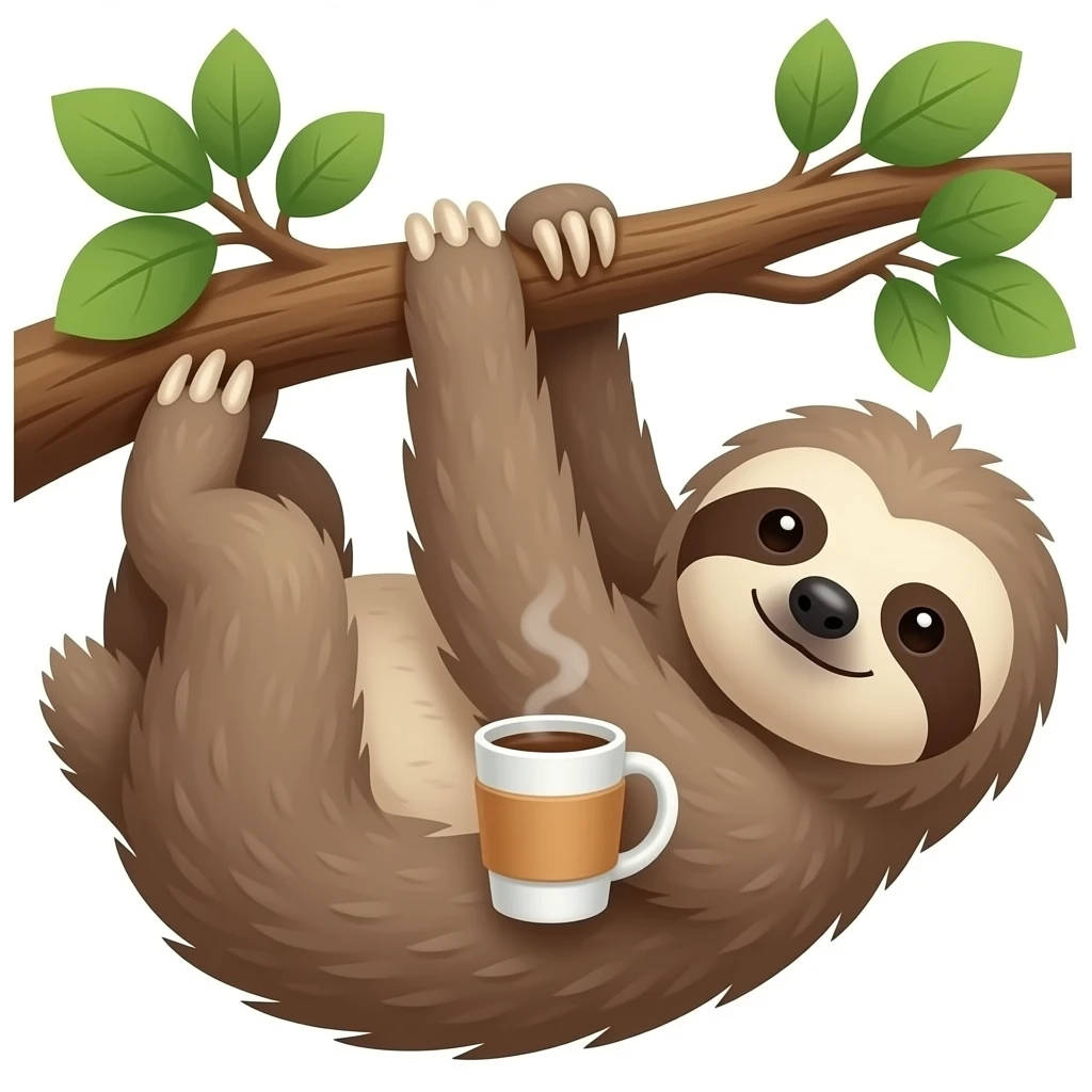 sloth tree morning coffee cup hanging emoji