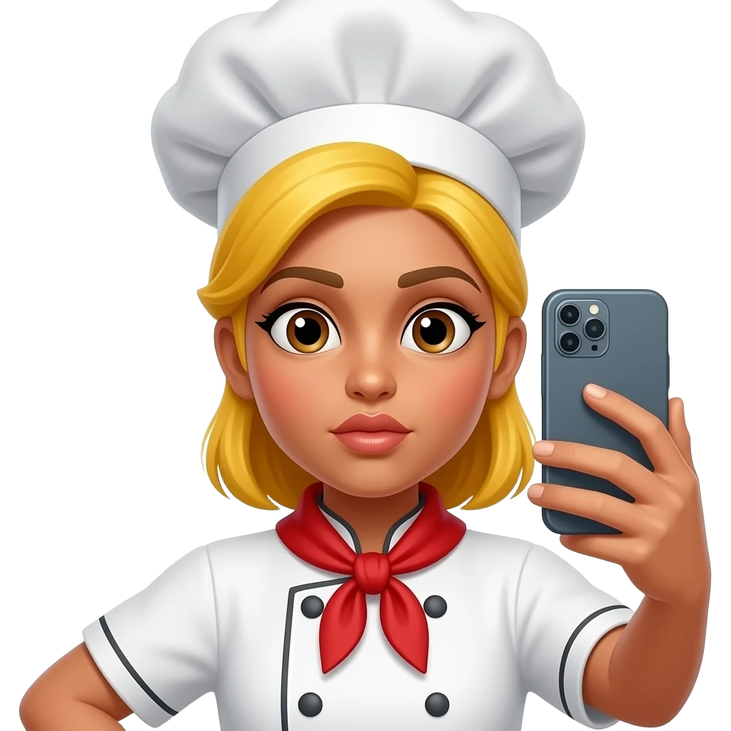 indian pout face female Chef taking Selfie yellow hair emoji