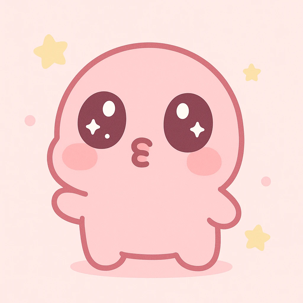 kawaii style, pretty, pink, exaggerated eyes, pouty lips, cute and dumb expression emoji
