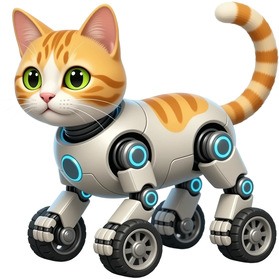 Realistic robotic cat with wheels instead of feet emoji