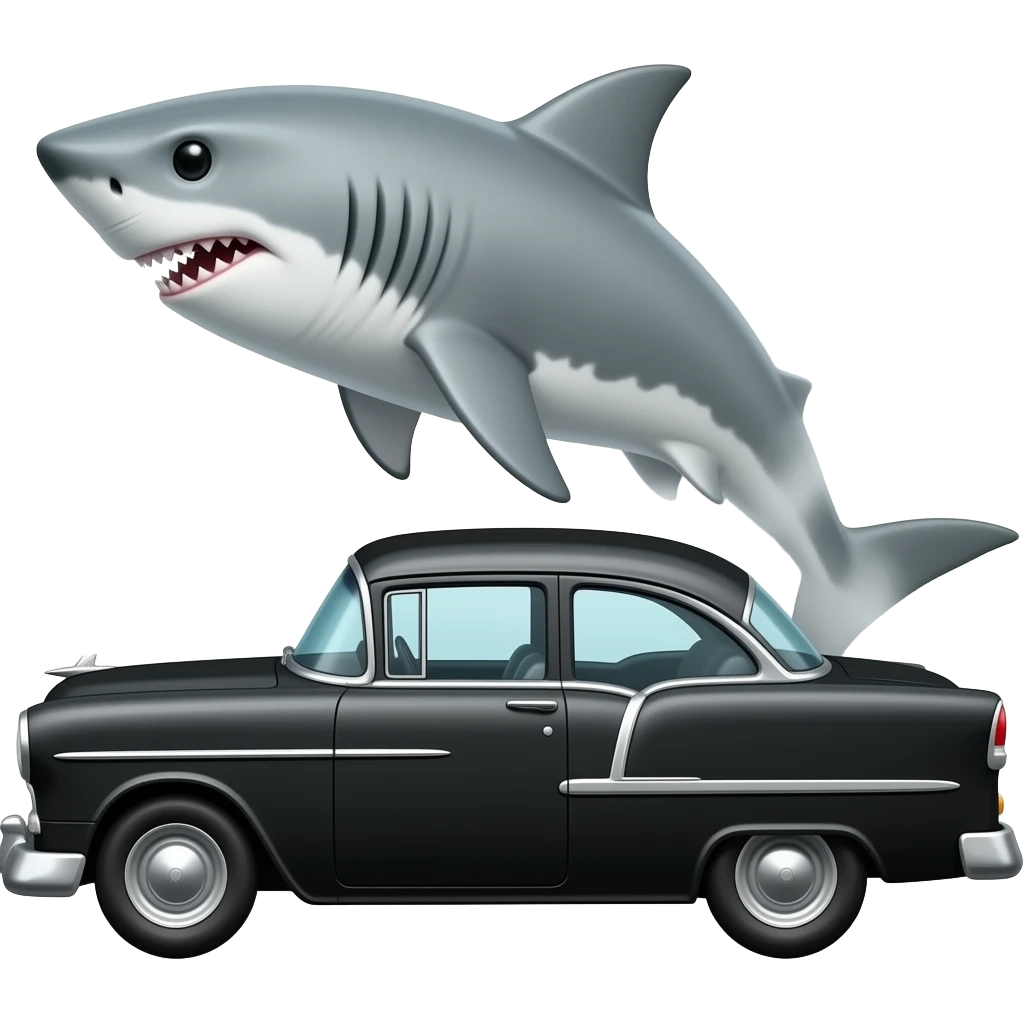 shark driving black 1955 chevy 3/4 view emoji