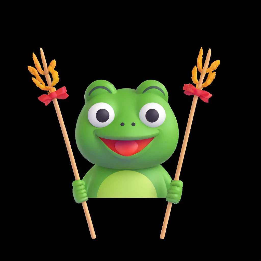 Pepe the Frog emoji holding skewers (shashliks), white background emoji