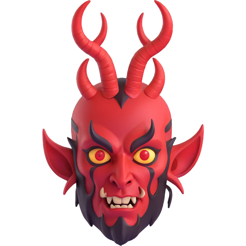satan character, 3/4 view, menacing, red skin, horns, stylized emoji