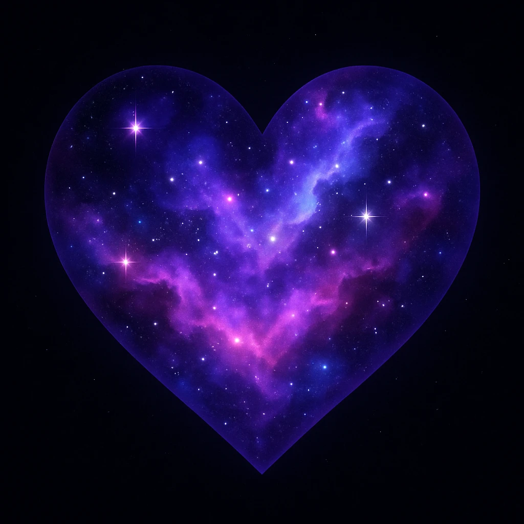 heart with a cosmic nebula pattern, digital illustration emoji
