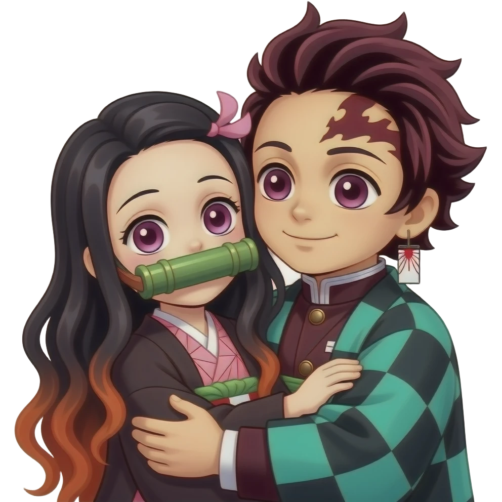 Nezuko kamado and tanjiro kamado huging emoji