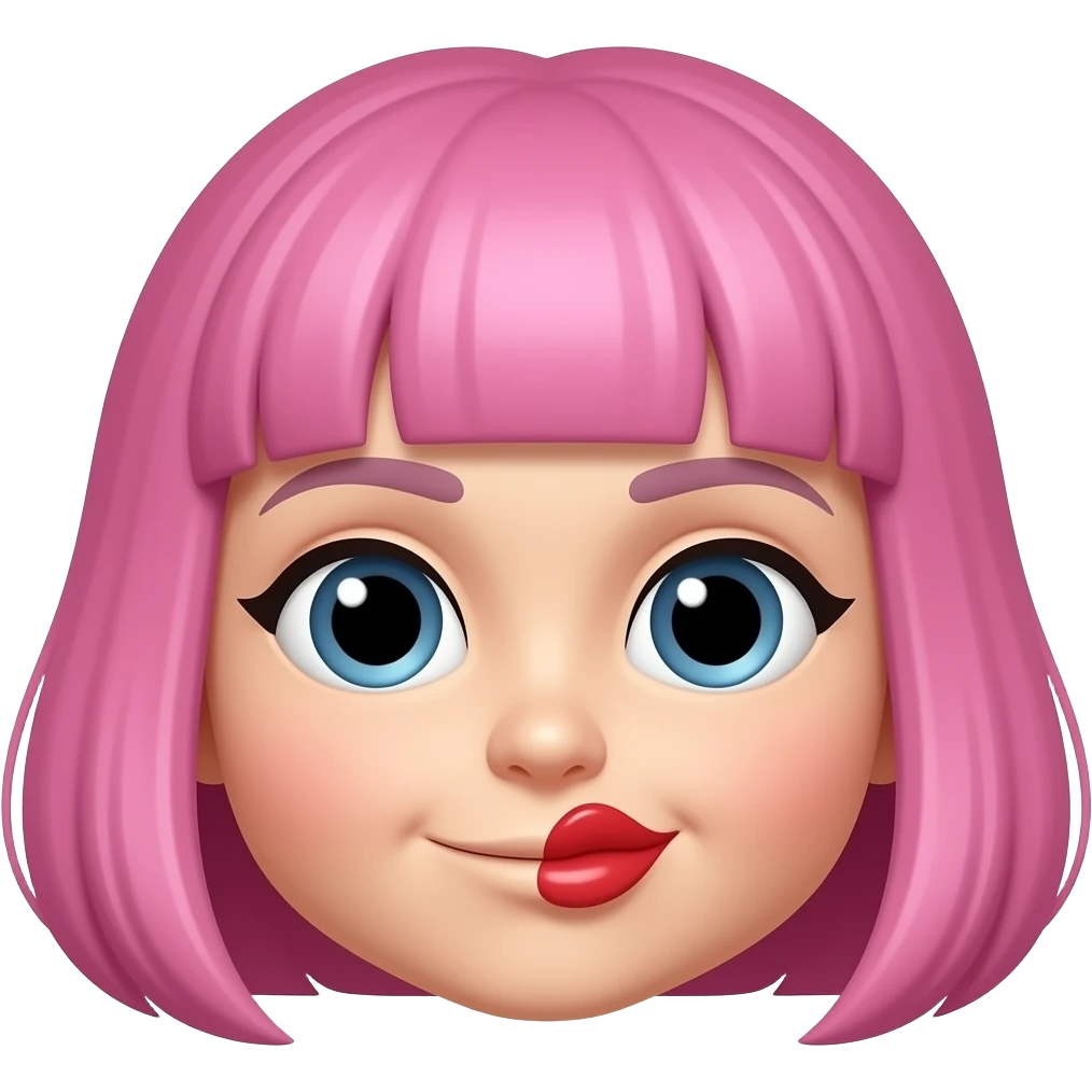 emoji tirando un beso, que sea redondo con cabello todo rosaa y el beso rojo emoji