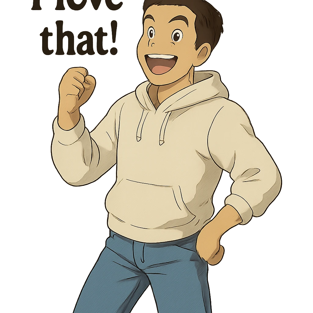 1 male, mid fade haircut dark chestnut brown hair, lighter tan skin, white athletic hoodie sleeves up, faded fashion jeans, red fashion-sneakers shoes, pose from my hero academia:  A portrait showing him saying : "I love that!" emoji