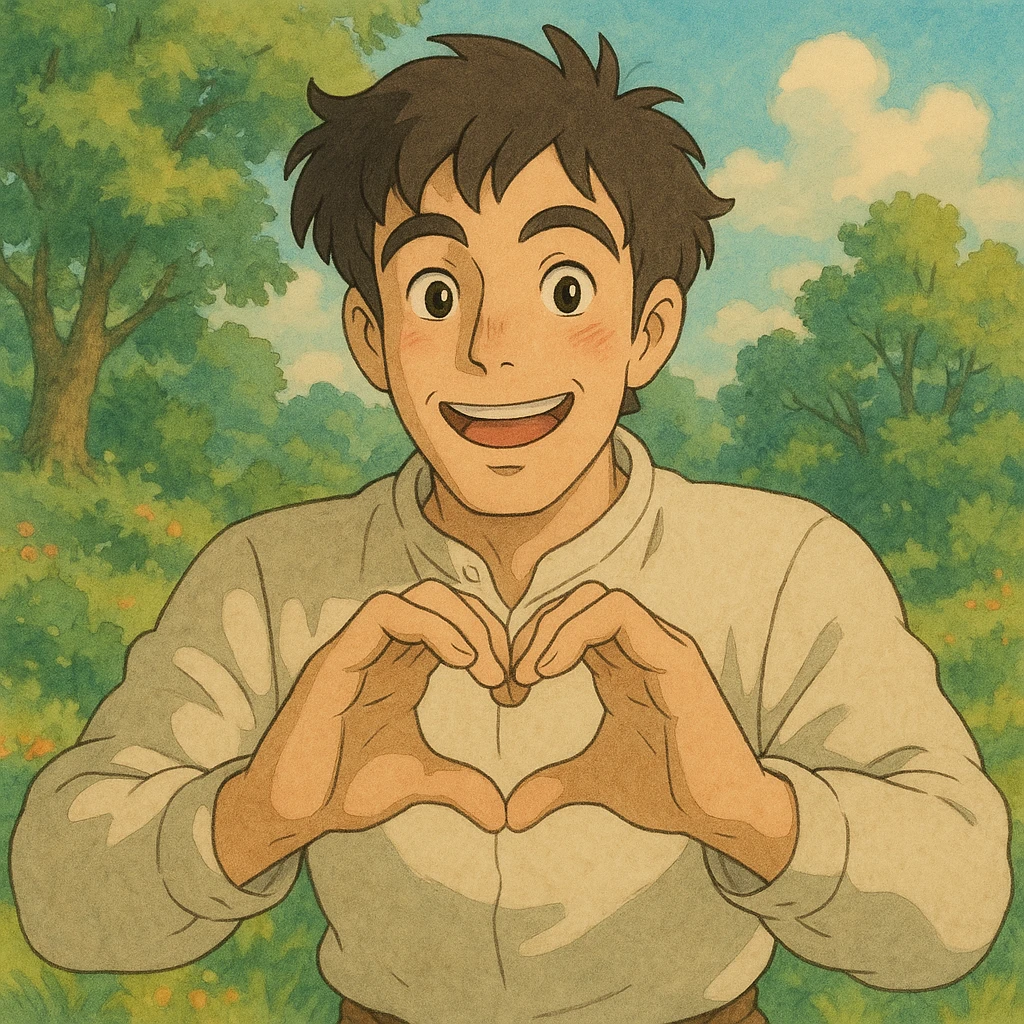 A man with heart shaped hands emoji
