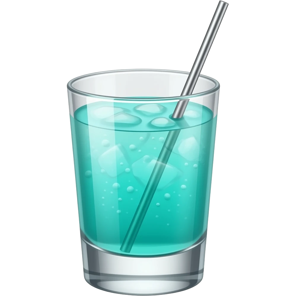 turquoise colored cocktail in shot glass with chrome thin swizzle stick with few sparklings emoji