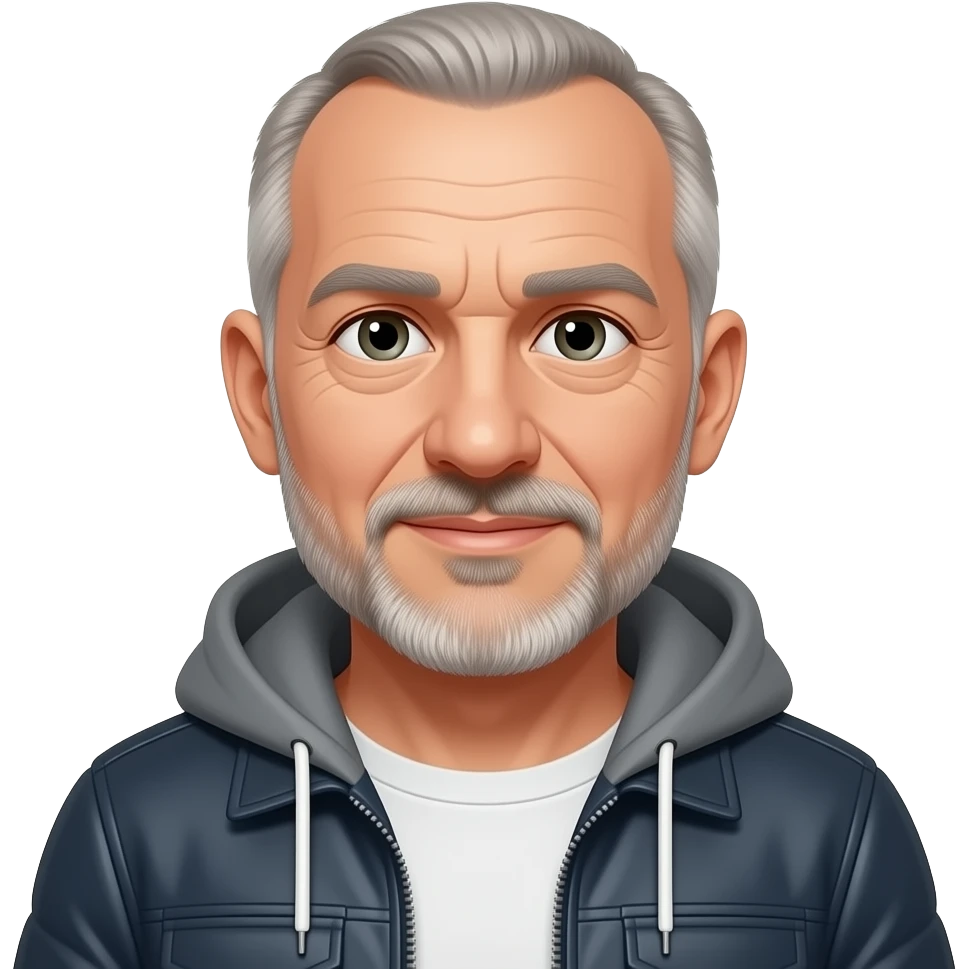 very entellectual man, 65 years old, street wear stubble, almost bald, almost bald, but there is still some sparse hair everywhere, though it's very short emoji