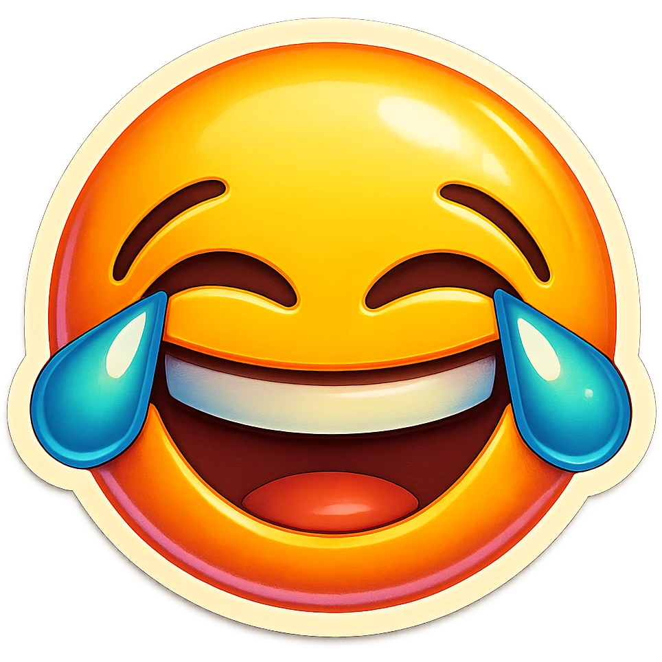 A laughing to tears emoji sticker in retro stickers style, with a vintage design and bright colors emoji