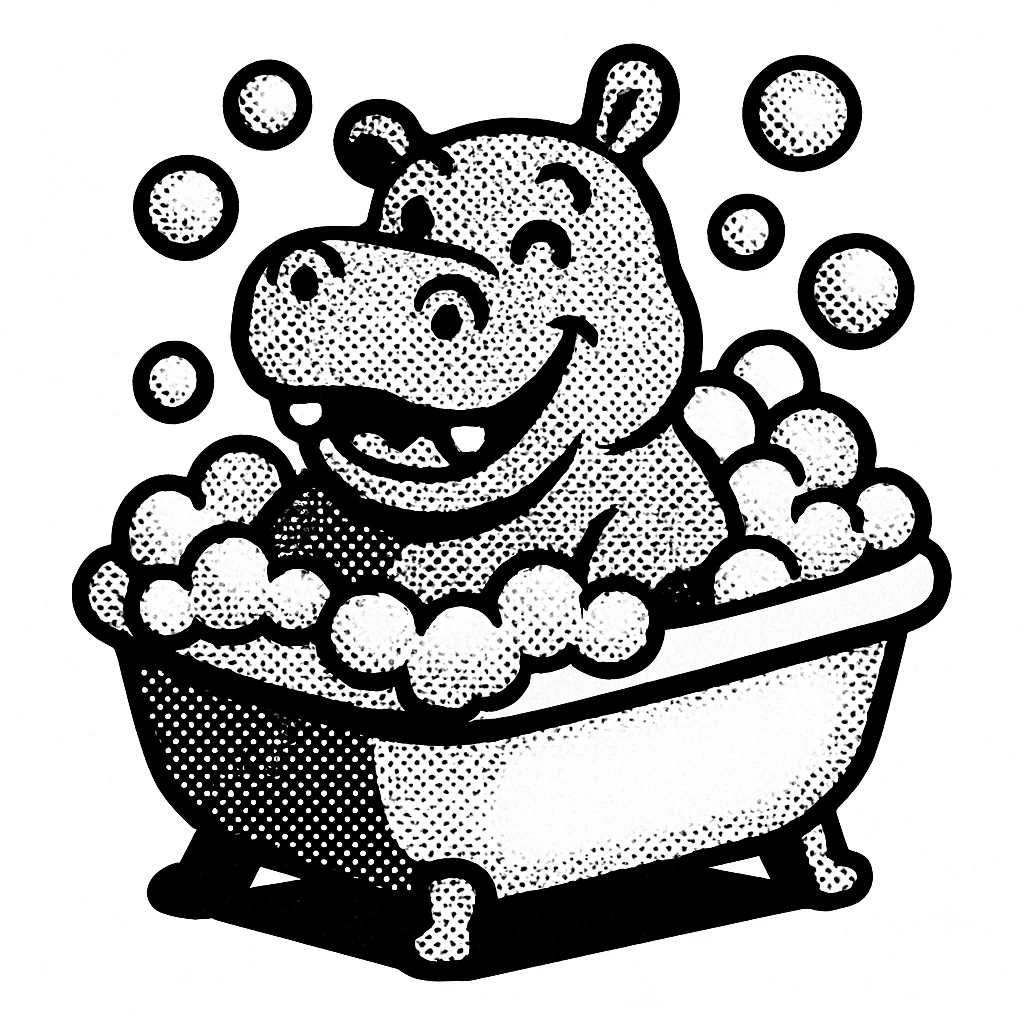 happy hippo with bubbles in bathtub emoji