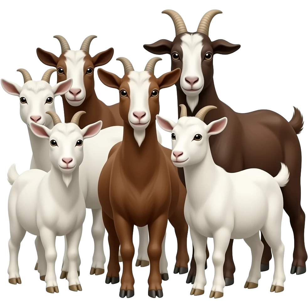 Hazme seis cabras de colores blancos y marrones. Tienen que estar las SEIS juntas. emoji