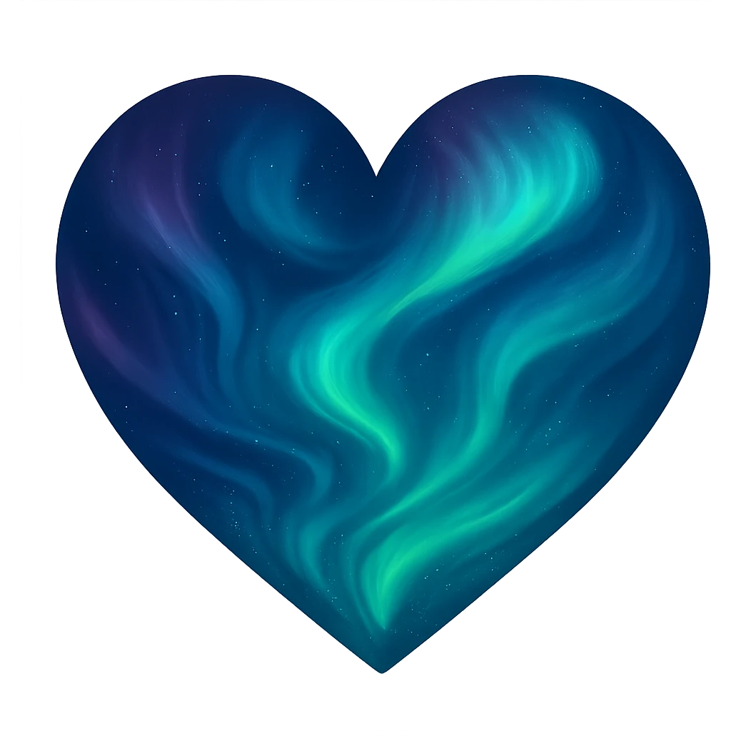 heart with a swirling aurora pattern, digital illustration, no background emoji